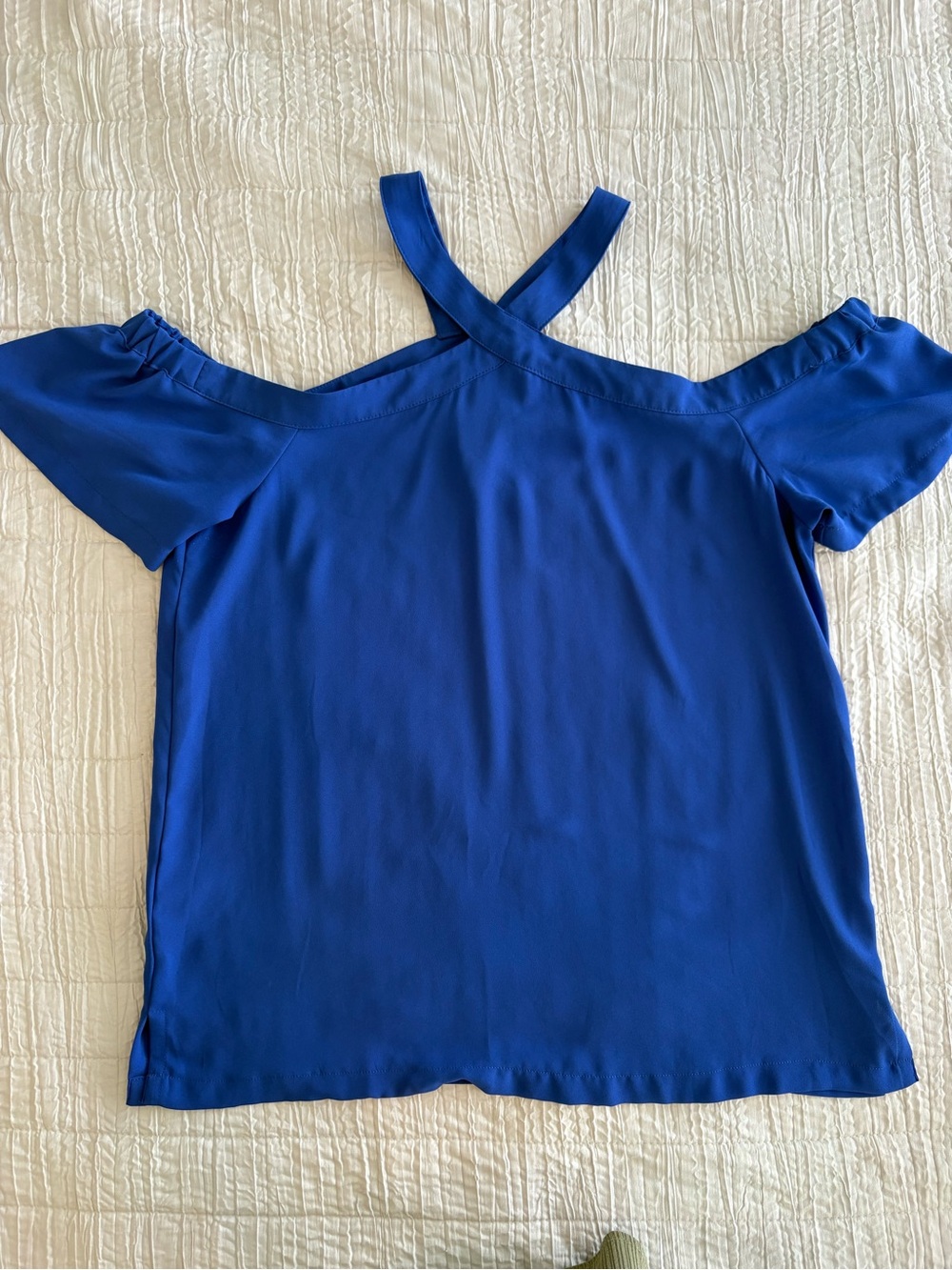 LOFT Royal Blue Cold-Shoulder Cross-Neck Blouse